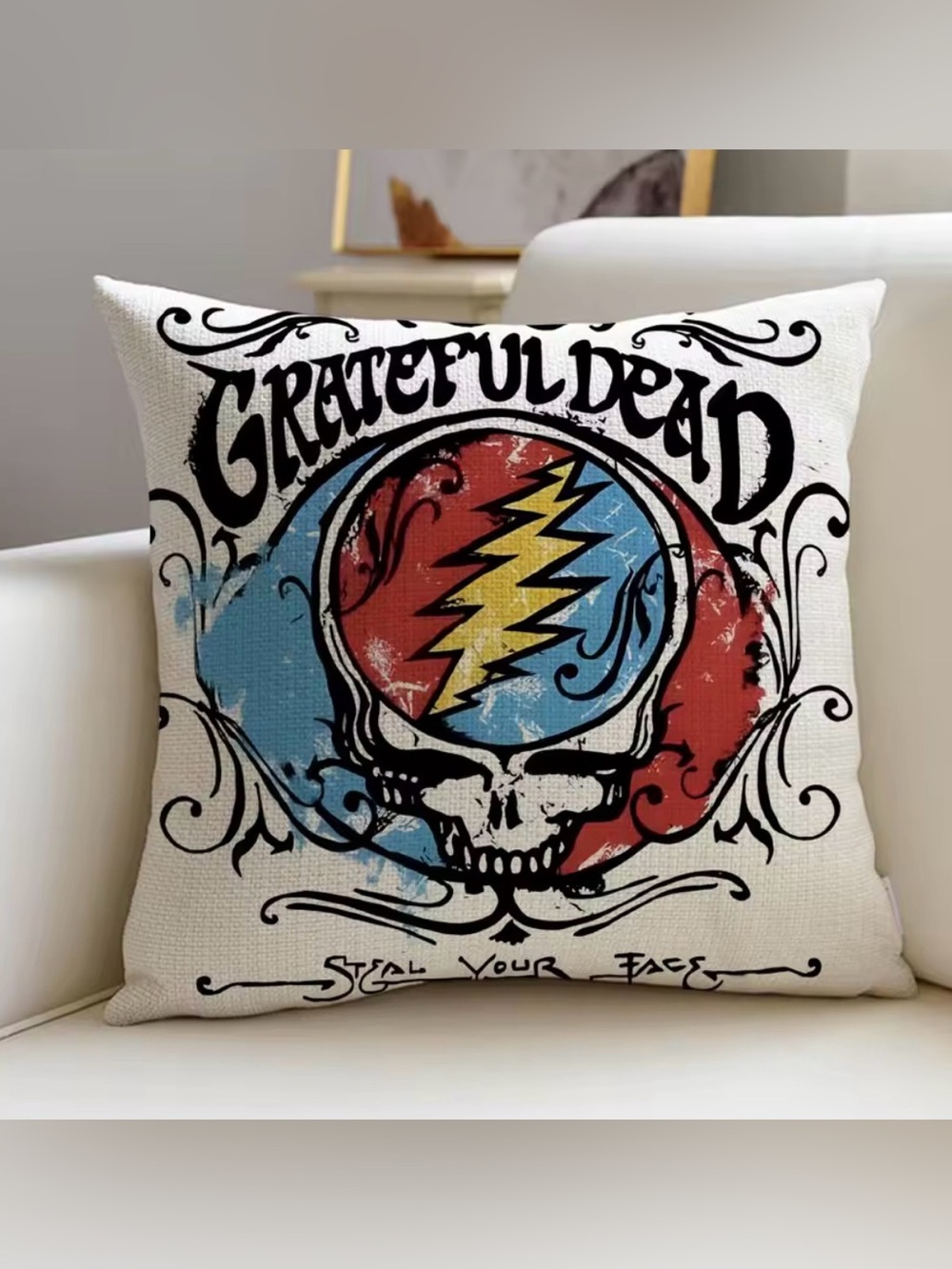 Grateful Dead Stealie Bolt Pillow Case Elegant Comfort Sofa Bed Invisible Zipper
